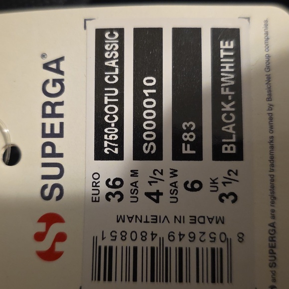 SUPERGA 2750 COTU CLASSIC SIZE 6W/4.5M BLACK-WHITE. - Picture 10 of 10